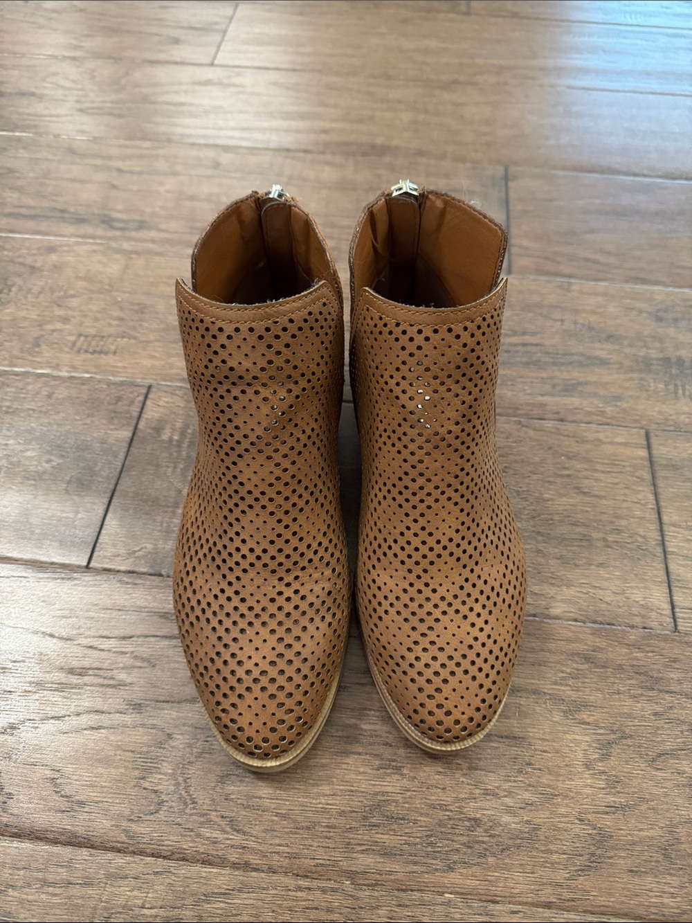Perforated Cognac Ankle Booties